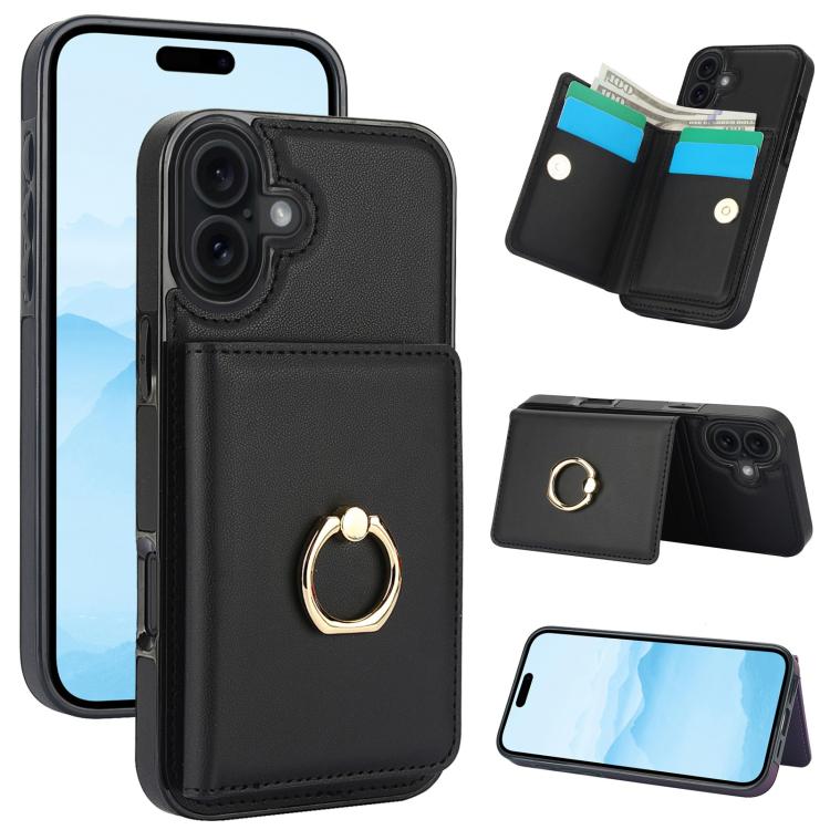 For iPhone 17 RFID Anti-theft Card Ring Holder Phone Case(Black)
