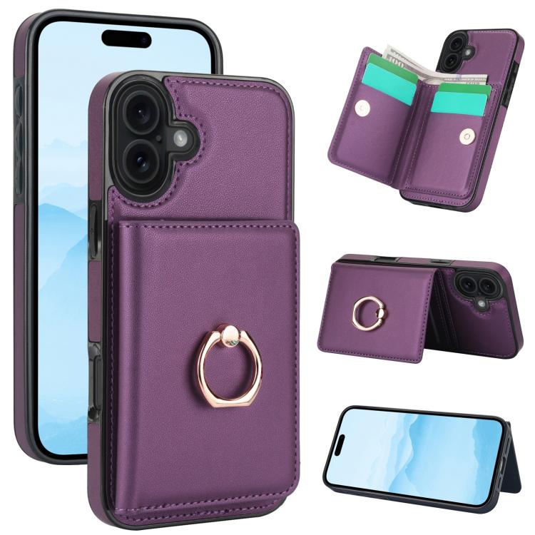 For iPhone 17 RFID Anti-theft Card Ring Holder Phone Case(Dark Purple)