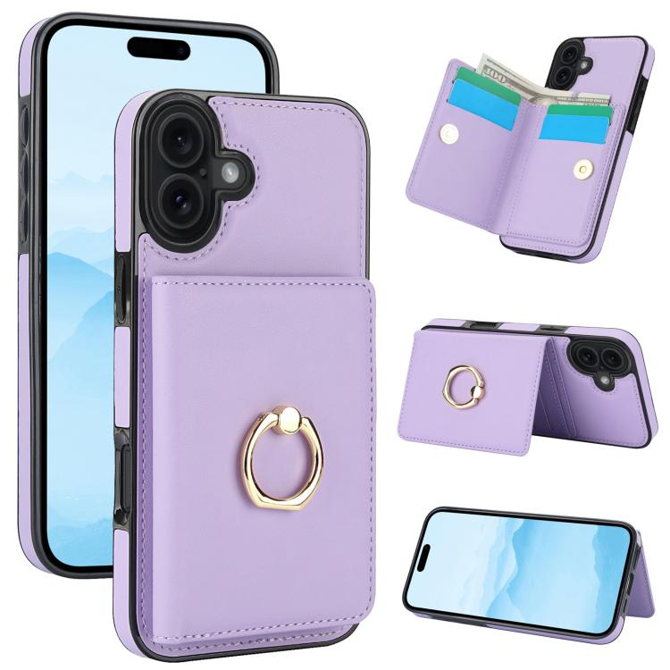 For iPhone 17 RFID Anti-theft Card Ring Holder Phone Case(Purple)