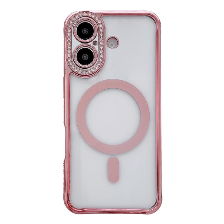 For iPhone 17 Rhinestone Clear Acrylic Electroplated Magnetic Phone Case(Pink)