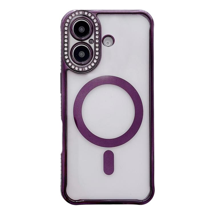 For iPhone 17 Rhinestone Clear Acrylic Electroplated Magnetic Phone Case(Purple)