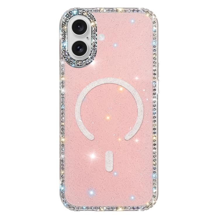 For iPhone 17 Rhinestone Dual-side IMD PC Hybrid TPU Magnetic Phone Case(Glitter Light Pink)
