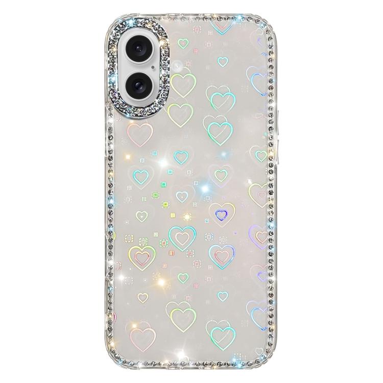 For iPhone 17 Rhinestone Dual-side IMD PC Hybrid TPU Phone Case(Heart Transparent)