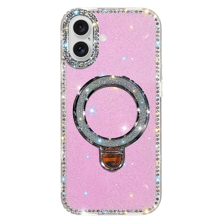 For iPhone 17 Rhinestone Glitter Kickstand Dual-side IMD Phone Case(Glitter Light Purple)