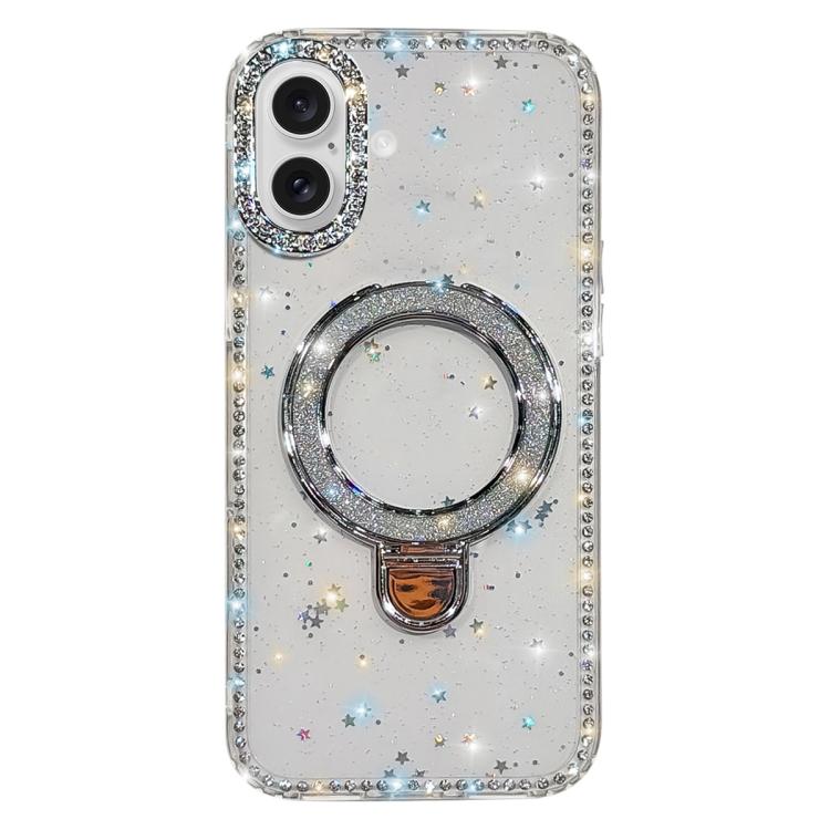 For iPhone 17 Rhinestone Glitter Kickstand Dual-side IMD Phone Case(Glitter Stars)