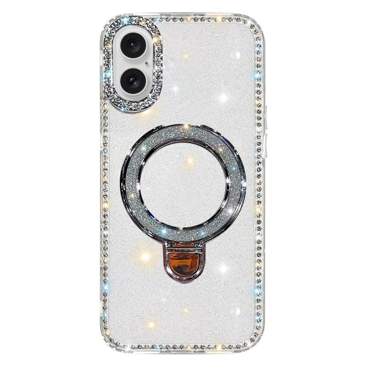 For iPhone 17 Rhinestone Glitter Kickstand Dual-side IMD Phone Case(Glitter Transparent)