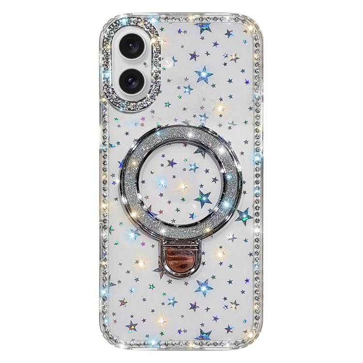 For iPhone 17 Rhinestone Glitter Kickstand Dual-side IMD Phone Case(Stars Transparent)