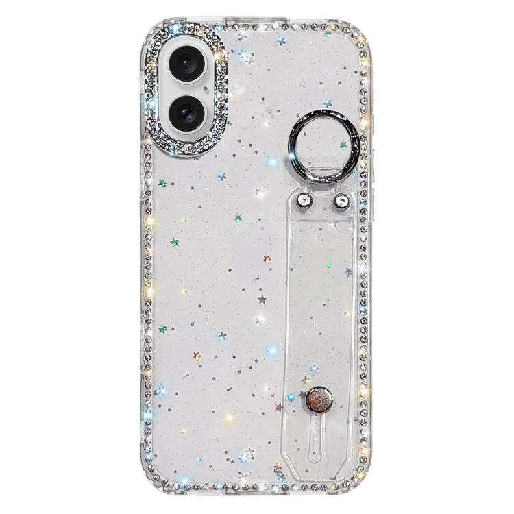 For iPhone 17 Rhinestone Glitter Wristband Holder Phone Case(Glitter Stars)