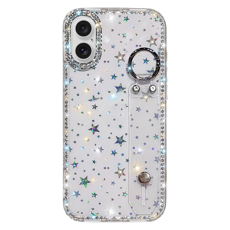 For iPhone 17 Rhinestone Glitter Wristband Holder Phone Case(Stars Transparent)