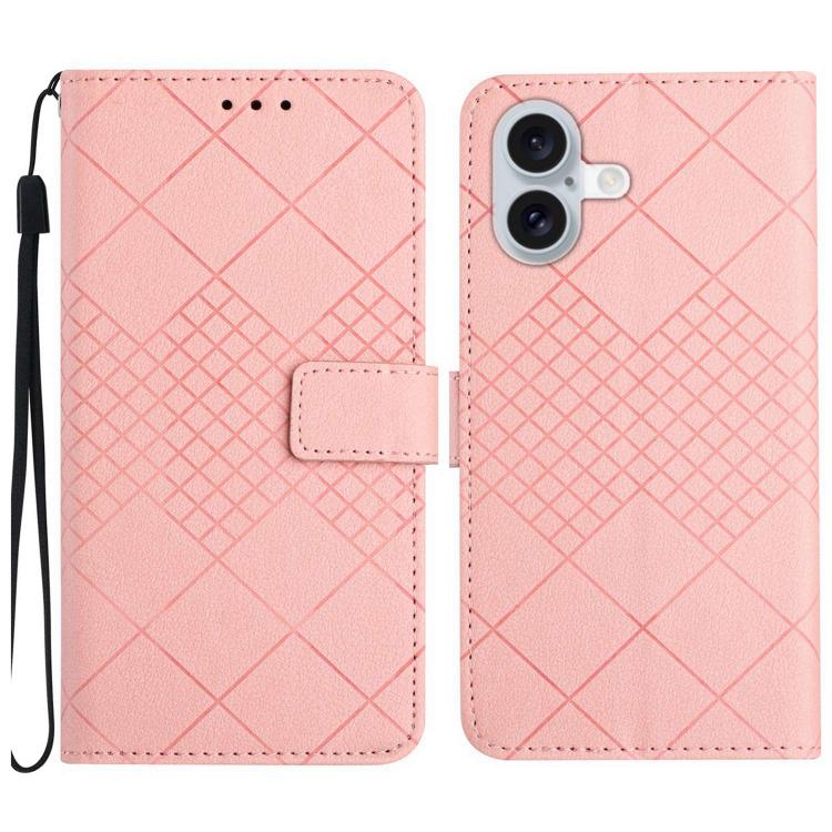 For iPhone 17 Rhombic Grid Texture Leather Phone Case(Pink)