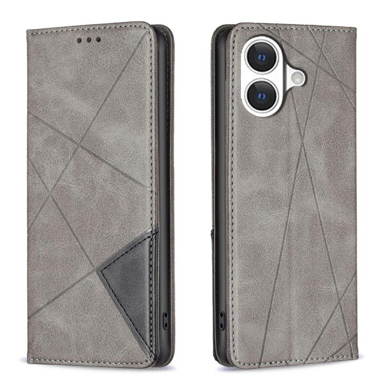 For iPhone 17 Rhombus Texture Magnetic Leather Phone Case(Grey)