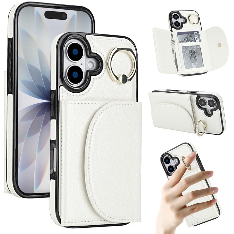 For iPhone 17 Ring Holder Card Bag Skin Feel Phone Case(White)
