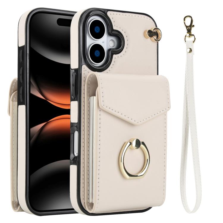 For iPhone 17 Ring Holder RFID Card Slot Phone Case(Beige)