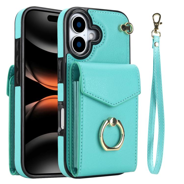 For iPhone 17 Ring Holder RFID Card Slot Phone Case(Mint Green)