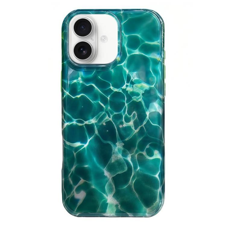 For iPhone 17 Rounded Edge IMD Pattern TPU Phone Case(Green Water Ripple Texture)