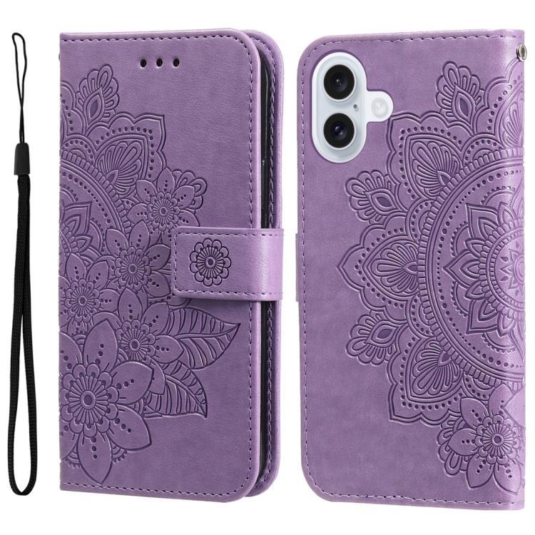 For iPhone 17 Seven-petal Flowers Embossing Leather Phone Case(Light Purple)