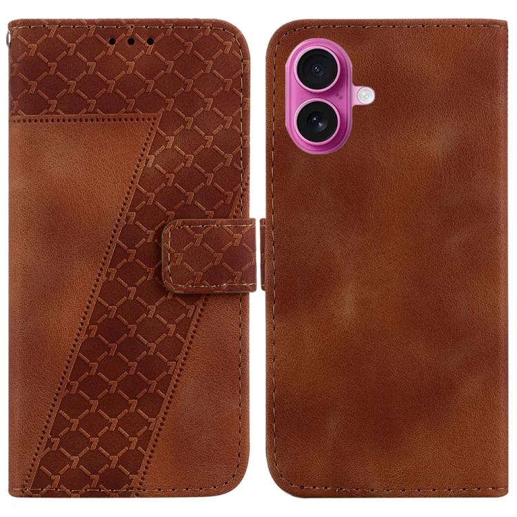 For iPhone 17 Seven-shaped Embossed Leather Phone Case(Brown)
