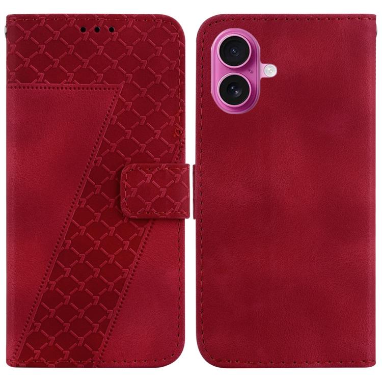 For iPhone 17 Seven-shaped Embossed Leather Phone Case(Red)