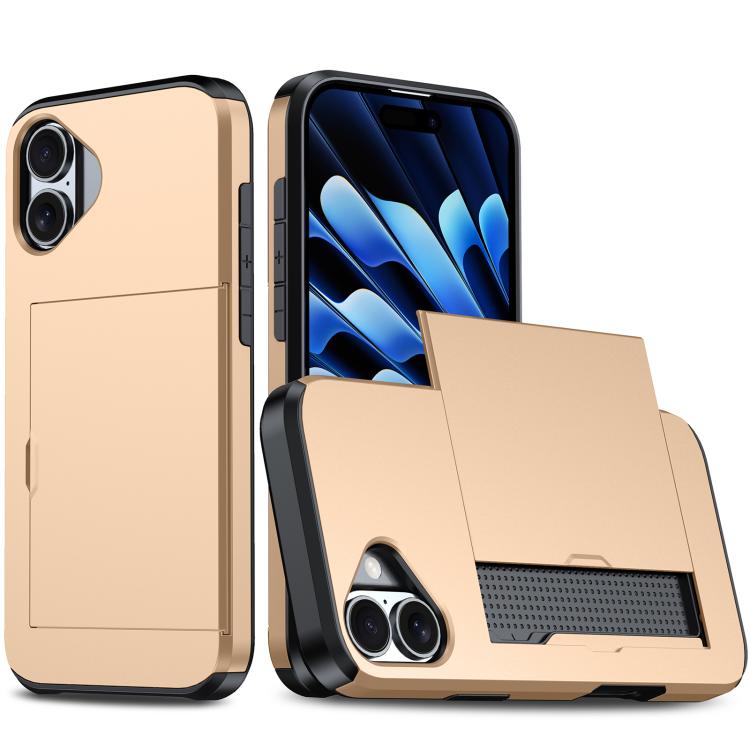 For iPhone 17 Shockproof Armor Phone Case with Card Slot(Gold)