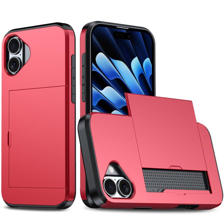 For iPhone 17 Shockproof Armor Phone Case with Card Slot(Red)