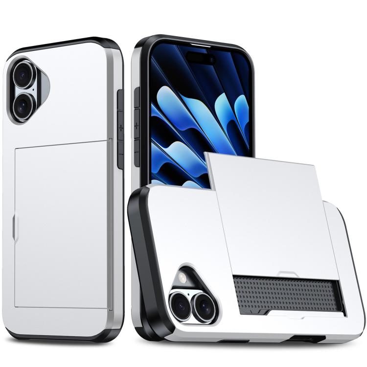 For iPhone 17 Shockproof Armor Phone Case with Card Slot(Silver)