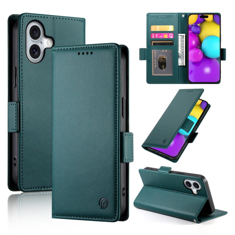 For iPhone 17 Side Buckle Magnetic Frosted Leather Phone Case(Dark Green)