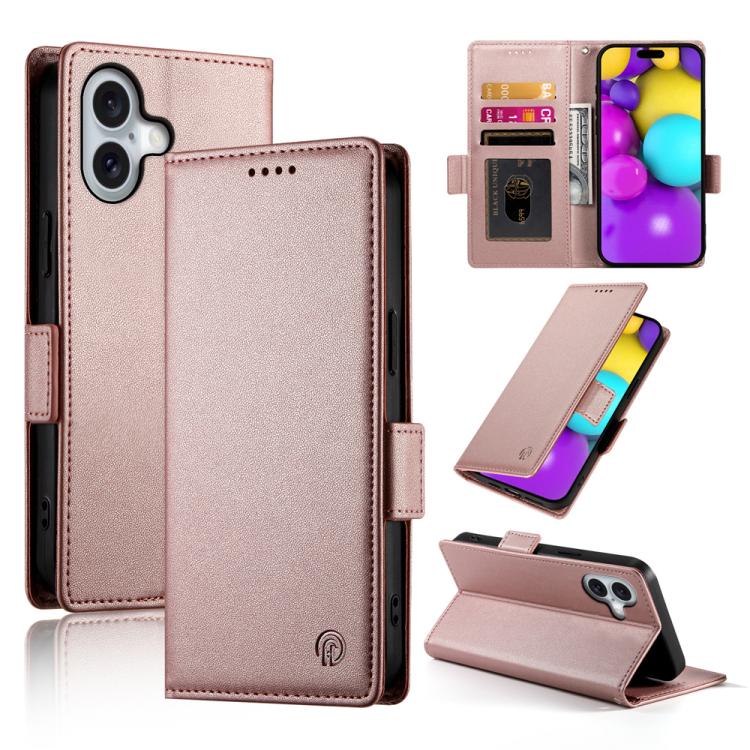 For iPhone 17 Side Buckle Magnetic Frosted Leather Phone Case(Rose Gold)