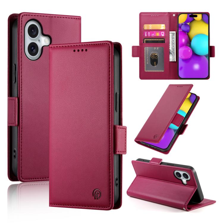 For iPhone 17 Side Buckle Magnetic Frosted Leather Phone Case(Wine Red)