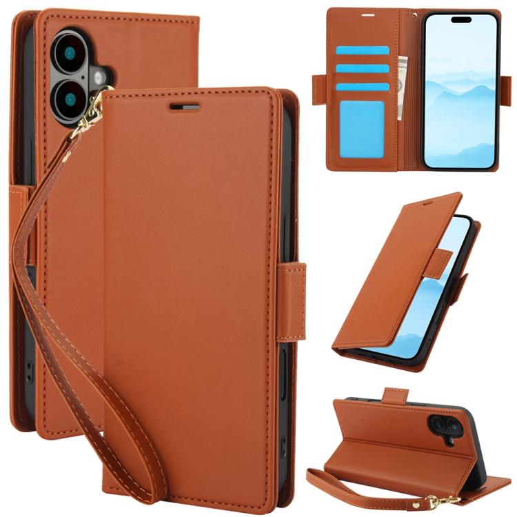 For iPhone 17 Side Buckle RFID Anti-theft Leather Phone Case(Brown)