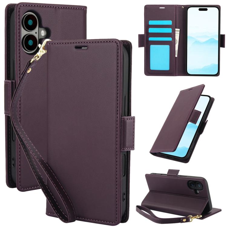For iPhone 17 Side Buckle RFID Anti-theft Leather Phone Case(Dark Purple)
