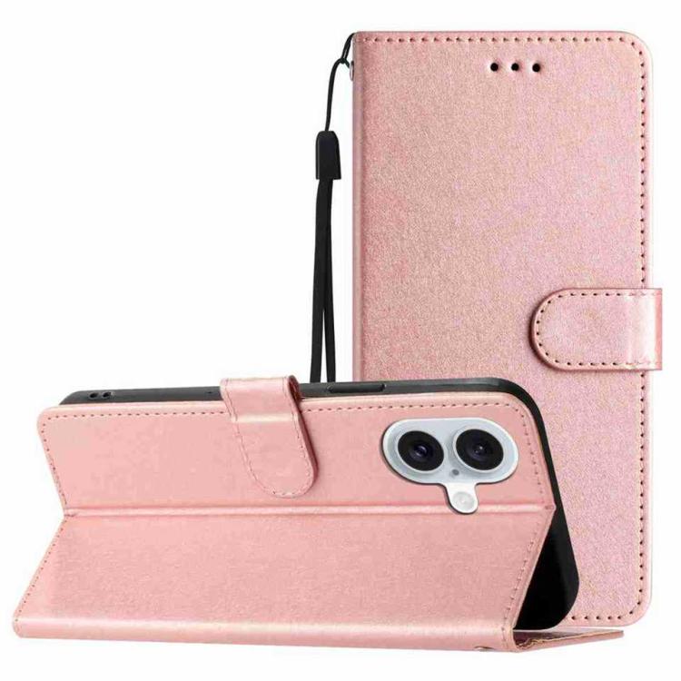 For iPhone 17 Silk Texture Horizontal Flip Leather Phone Case(Rose Gold)