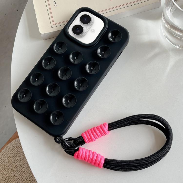 For iPhone 17 Simple Suction Cup Silicone Phone Case with Lanyard(Black)