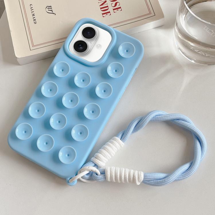 For iPhone 17 Simple Suction Cup Silicone Phone Case with Lanyard(Blue)