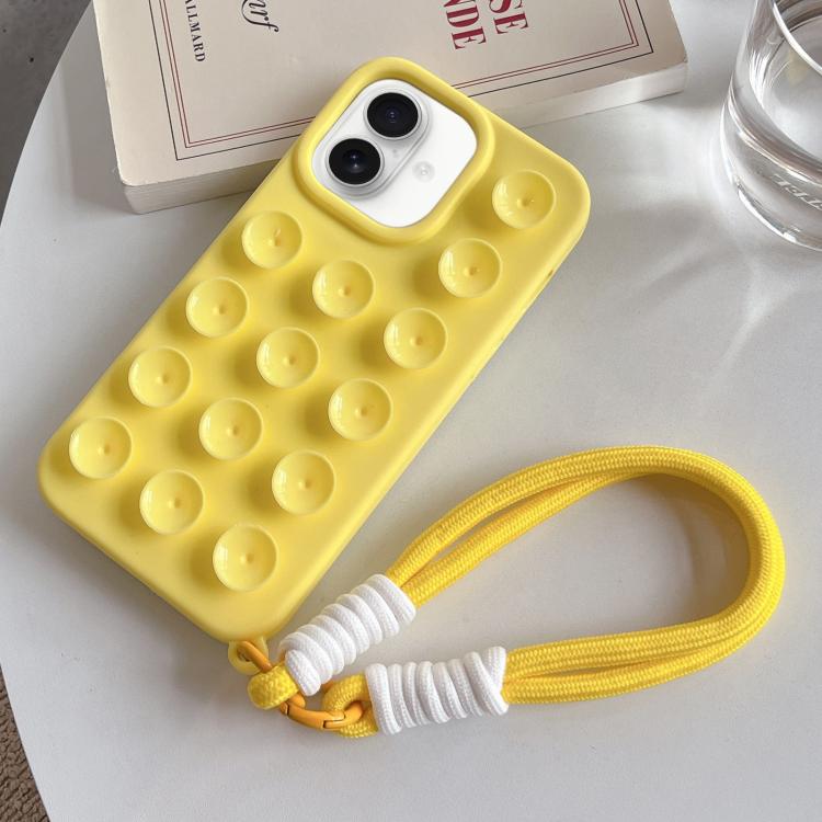For iPhone 17 Simple Suction Cup Silicone Phone Case with Lanyard(Yellow)