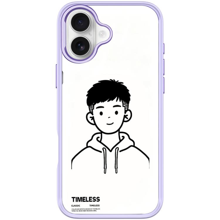 For iPhone 17 Sketch Hooded Boy Pattern Magnetic Phone Case(Light Purple)