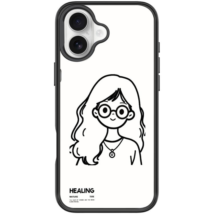 For iPhone 17 Sketch Quiet Girl Pattern Magnetic Phone Case(Black)