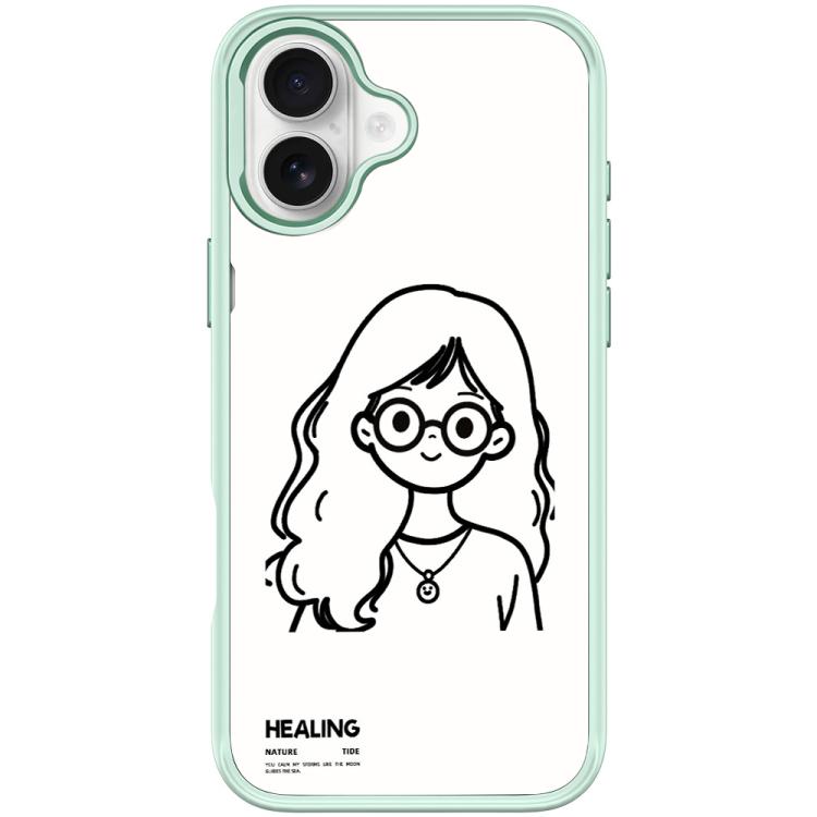 For iPhone 17 Sketch Quiet Girl Pattern Magnetic Phone Case(Light Green)
