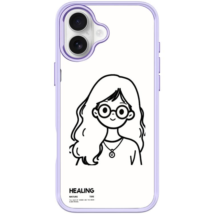 For iPhone 17 Sketch Quiet Girl Pattern Magnetic Phone Case(Light Purple)