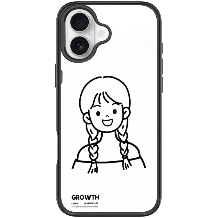 For iPhone 17 Sketch Style Double Braided Hair Girl Pattern Magnetic Phone Case(Black)