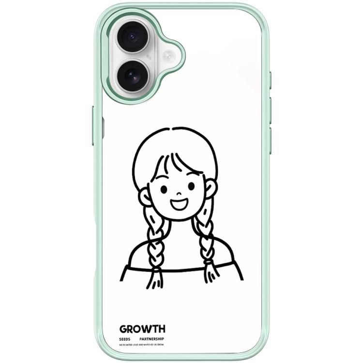 For iPhone 17 Sketch Style Double Braided Hair Girl Pattern Magnetic Phone Case(Light Green)