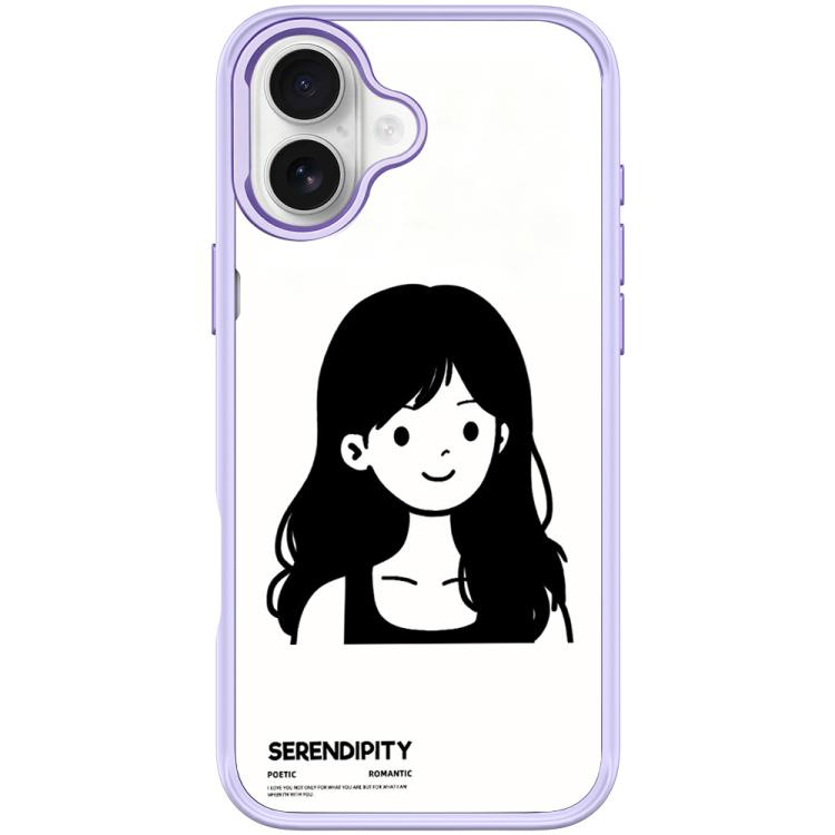 For iPhone 17 Sketching Style Curly Haired Girl Pattern Magnetic Phone Case(Light Purple)
