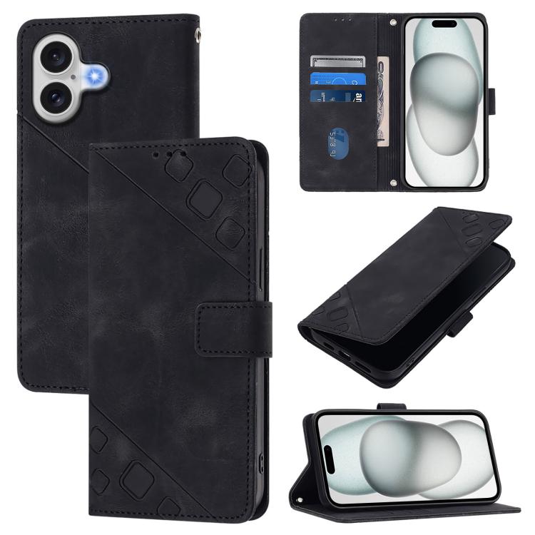 For iPhone 17 Skin-feel Embossed Leather Phone Case(Black)