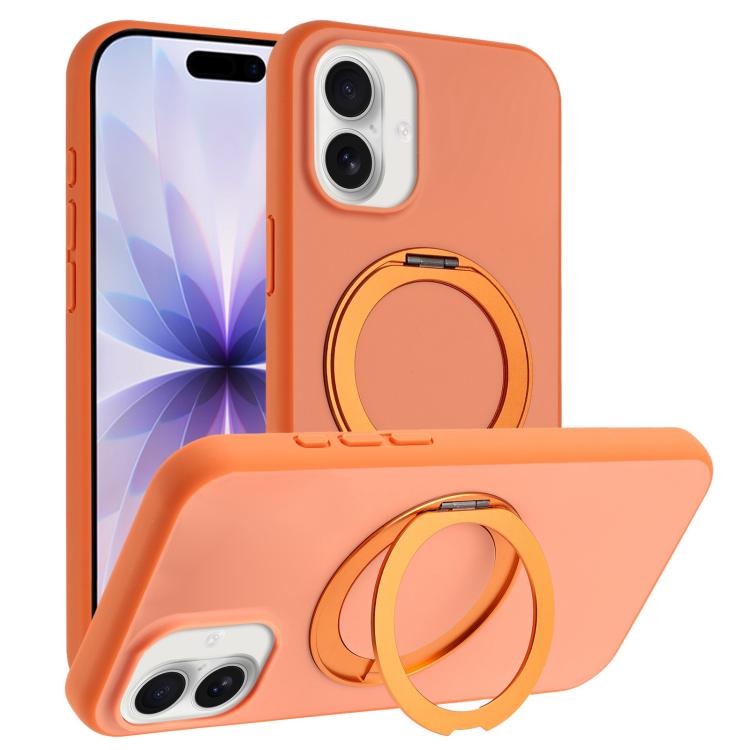 For iPhone 17 Skin Feel Frosted 360 Degree Rotation Holder Magnetic Phone Case(Orange)