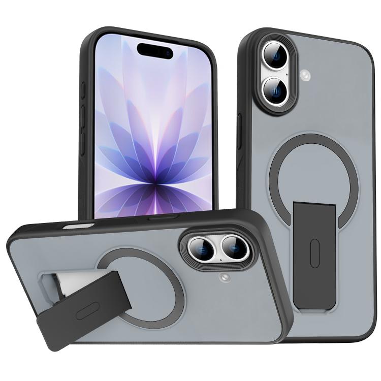 For iPhone 17 Skin Feel Invisible Kickstand MagSafe Phone Case(Black)