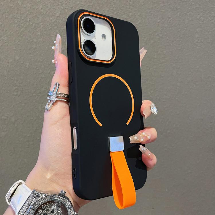 For iPhone 17 Skin-feel Magnetic TPU Phone Case with Silicone Strap(Black)