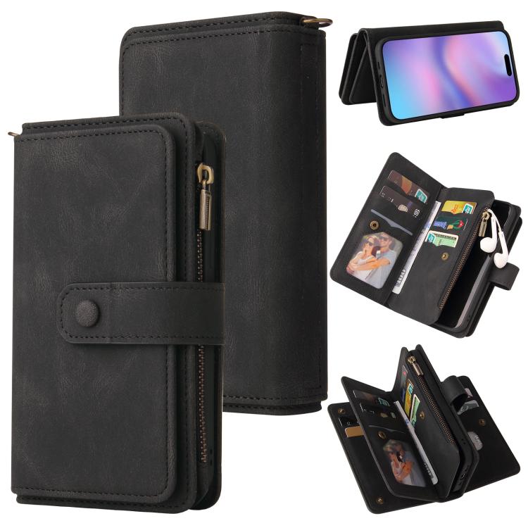 For iPhone 17 Skin Feel Multi Card Slots Zipper Wallet Leather Phone Case(Black)