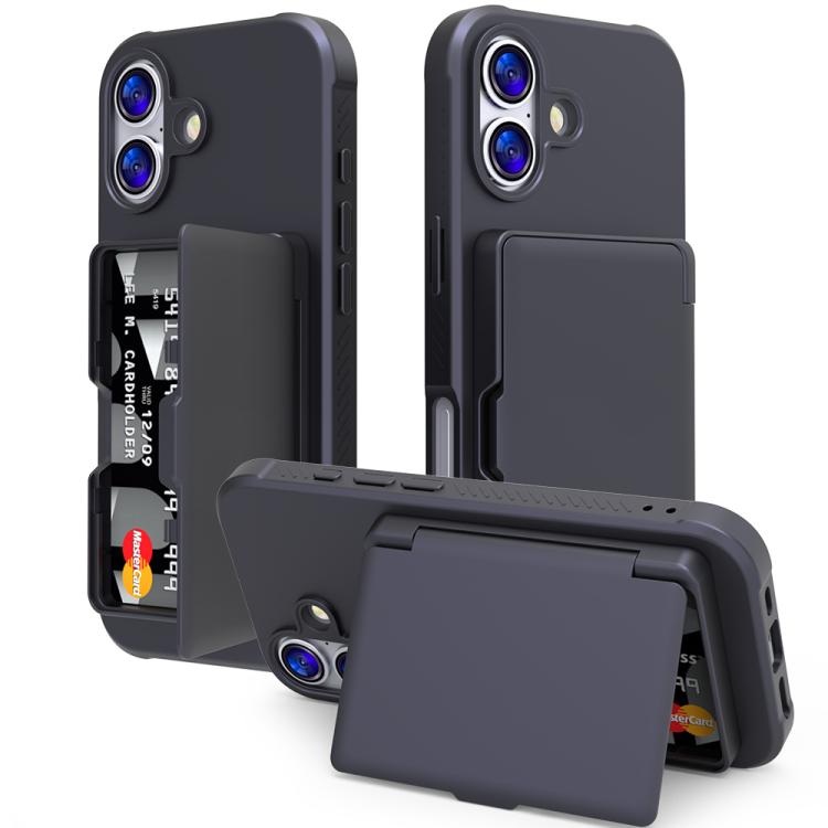 For iPhone 17 Skin Feel PC Hybrid TPU Horizontal Hidden Mirror Card Bag Phone Case(Black)