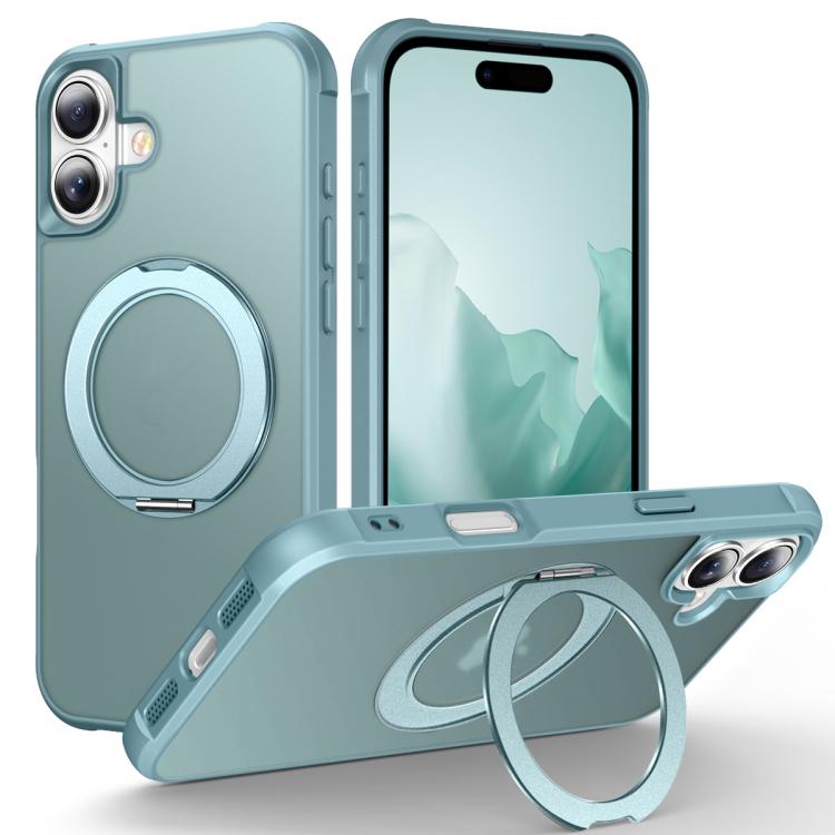 For iPhone 17 Skin-Feel Rotary Damping Bracket MagSafe Phone Case(Lake Blue)