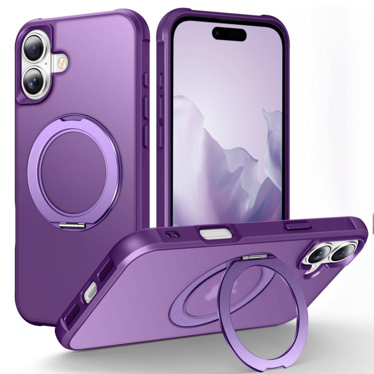 For iPhone 17 Skin-Feel Rotary Damping Bracket MagSafe Phone Case(Purple)