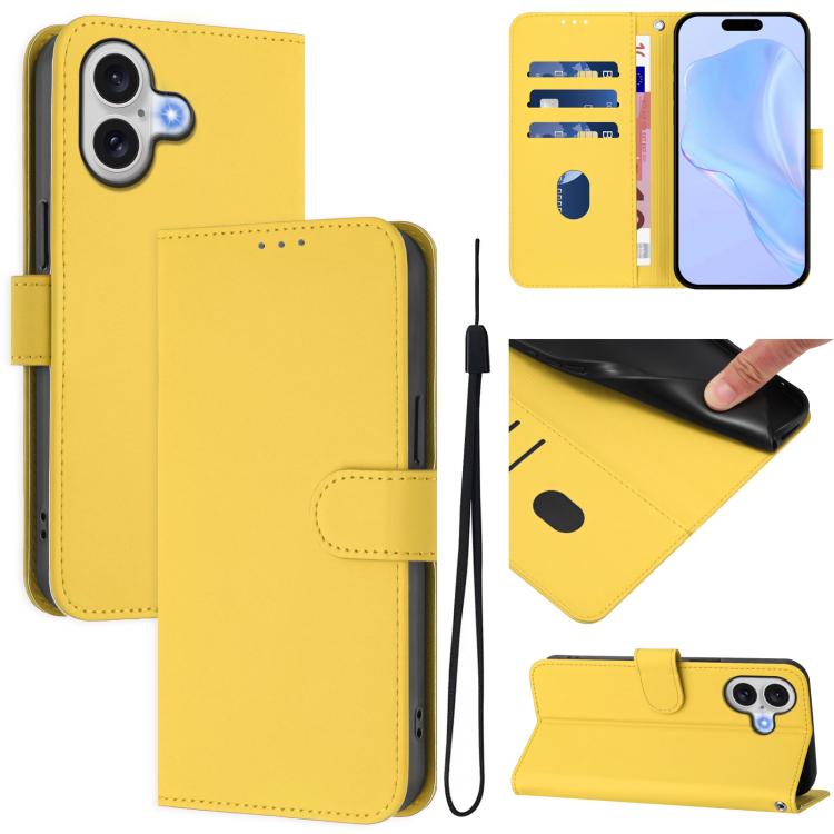 For iPhone 17 Skin Feel Solid Color Leather Phone Case with Lanyard(Lemon Yellow)